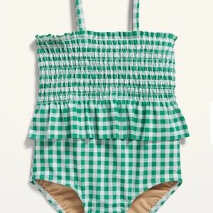 Old Navy Girls Green & White Gingham One-Piece Swimsuit Size 4T